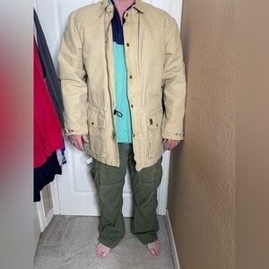 Vintage Tan Carhartt Plaid Blanket Lined Work Jacket Coat Zip Up Men’s Large   